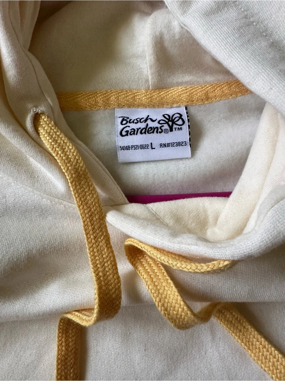 Busch Gardens Retro Rainbow Stripe Hoodie Cream Pastel Yellow Large Theme Park
